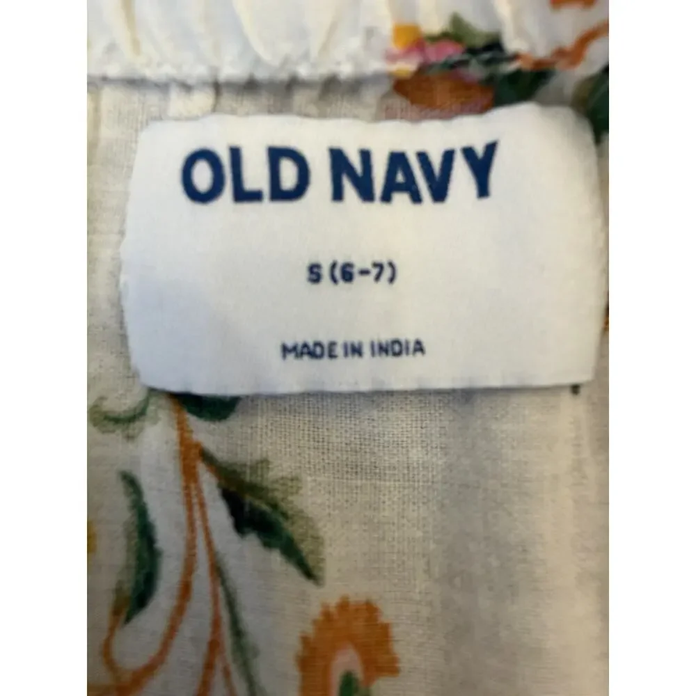 Old Navy Girls Dress Small (6-7) Ivory With Floral Print Tiered